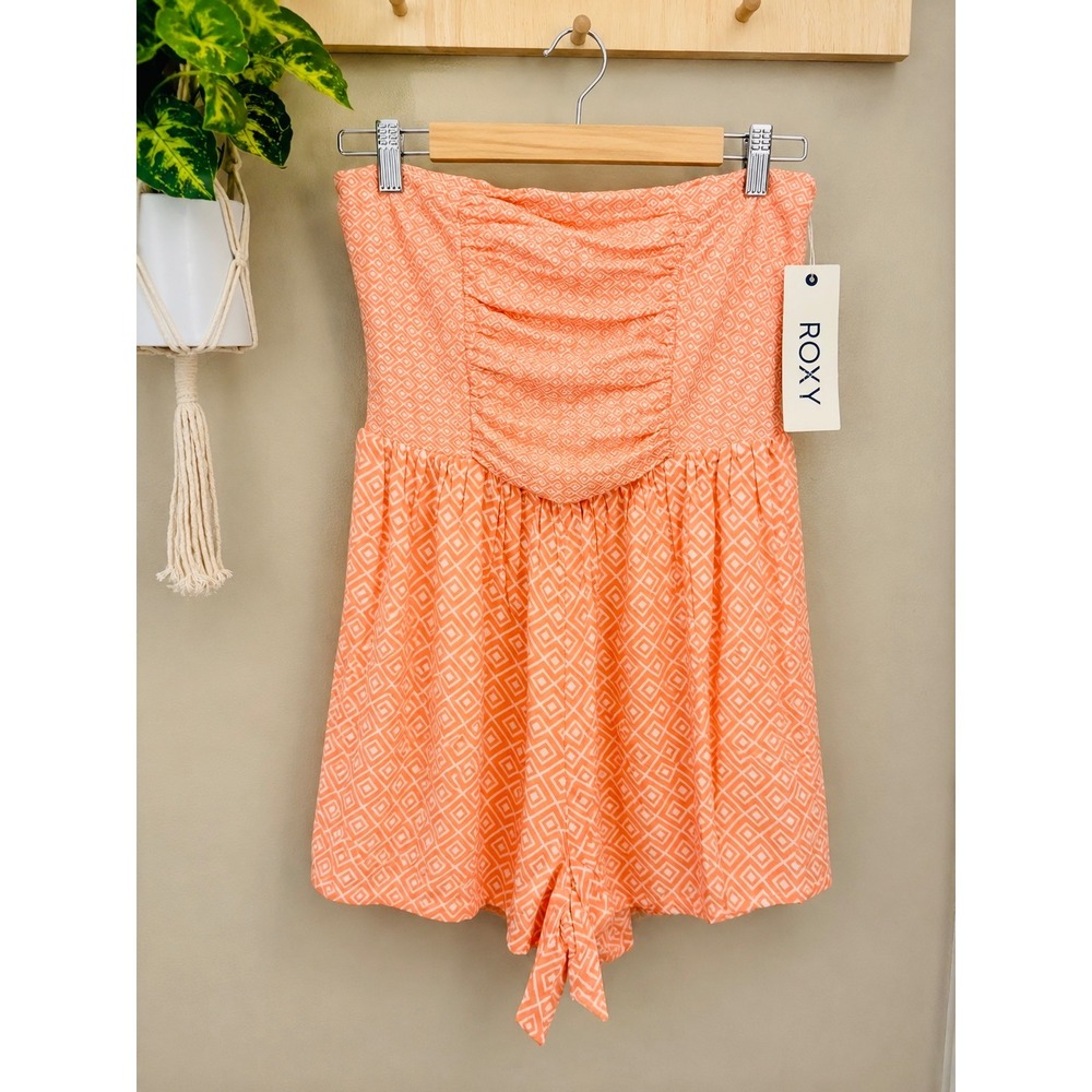 Roxy Great Heights Coral Geometric Strapless Ruched Romper ARJWD03071 Size Large - Picture 3 of 5